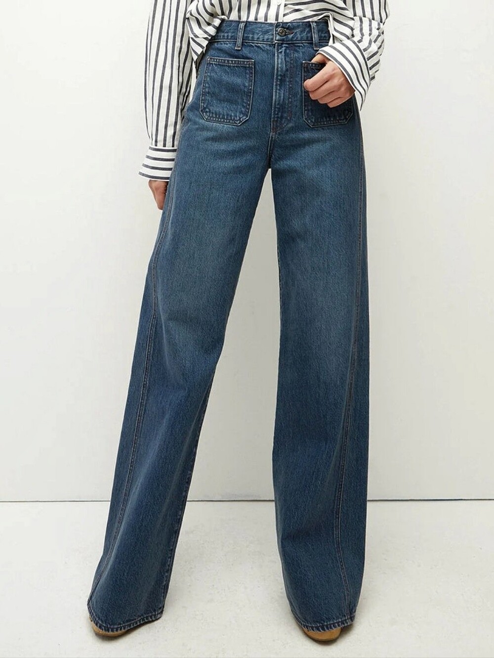 Veronica Beard Patch Pocket 70s Wide Leg Denim Jeans - Picture 7 of 8
